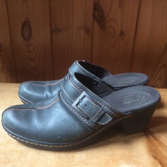 Clarks Charcoal Mules with Strap Accent - Picture 2 of 6